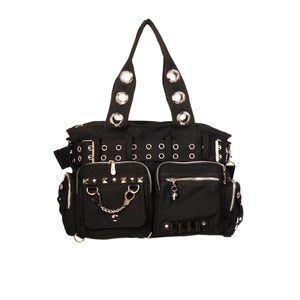 Goth Punk Rock Black Handbag With Handcuff Skull Charm :'D